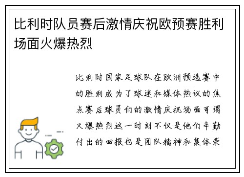 比利时队员赛后激情庆祝欧预赛胜利场面火爆热烈